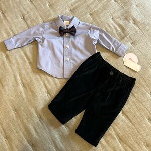 NB Set- dress shirt with bow tie, velvet pants
